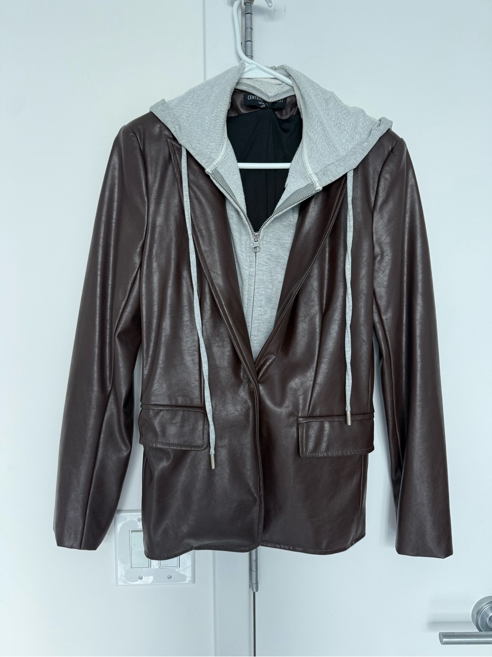 Faux Leather Blazer with removable Grey Hoodie Insert